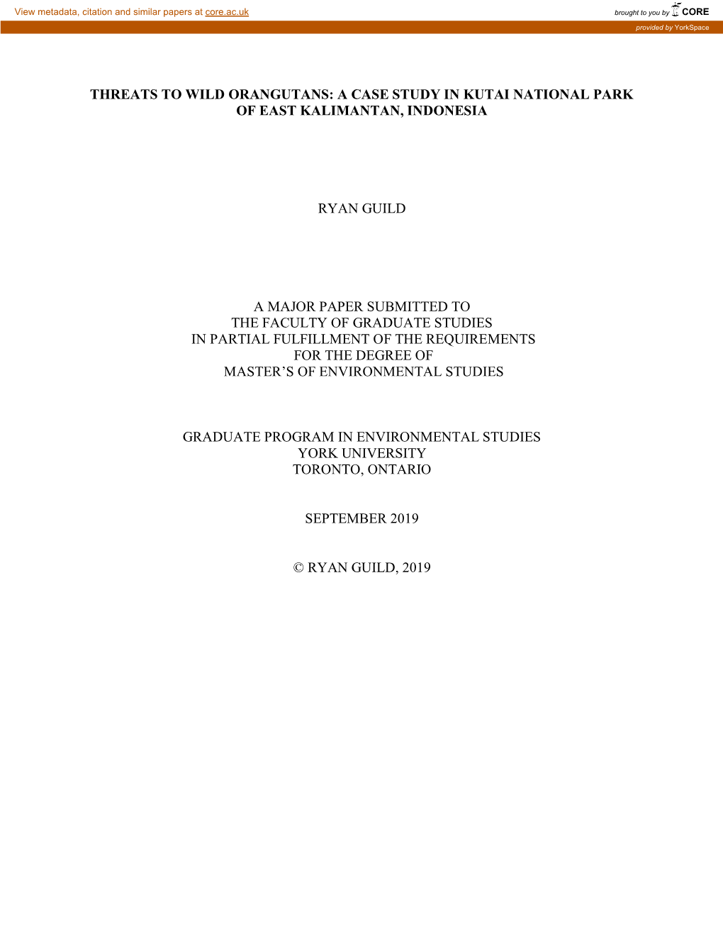 Threats to Wild Orangutans: a Case Study in Kutai National Park of East Kalimantan, Indonesia