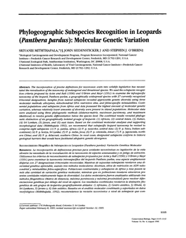 Phylogeographic Subspecies Recognition in Leopards {Pantherapardus): Molecular Genetic Variation