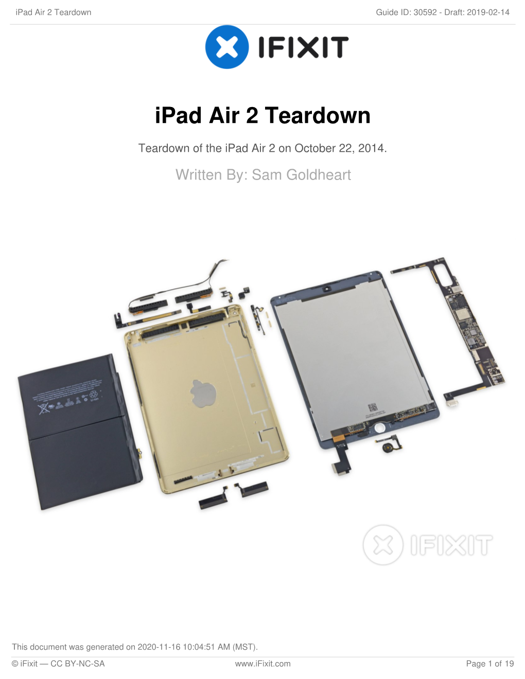 Ipad Air 2 Teardown Guide ID: 30592 - Draft: 2019-02-14