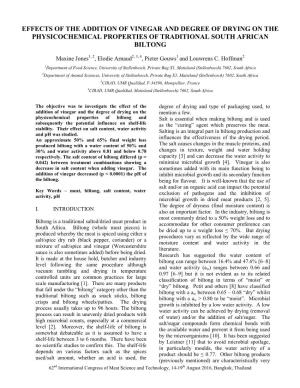 Effects of the Addition of Vinegar and Degree of Drying on the Physicochemical Properties of Traditional South African Biltong