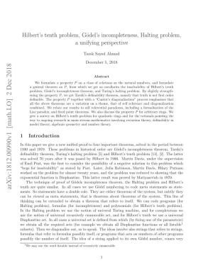 Hilbert's Tenth Problem, Gödel's Incompleteness, Halting