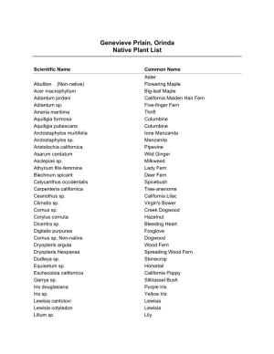 Genevieve Prlain, Orinda Native Plant List