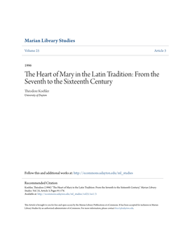 The Heart of Mary in the Latin Tradition from the Seventh to the Sixteenth Century*