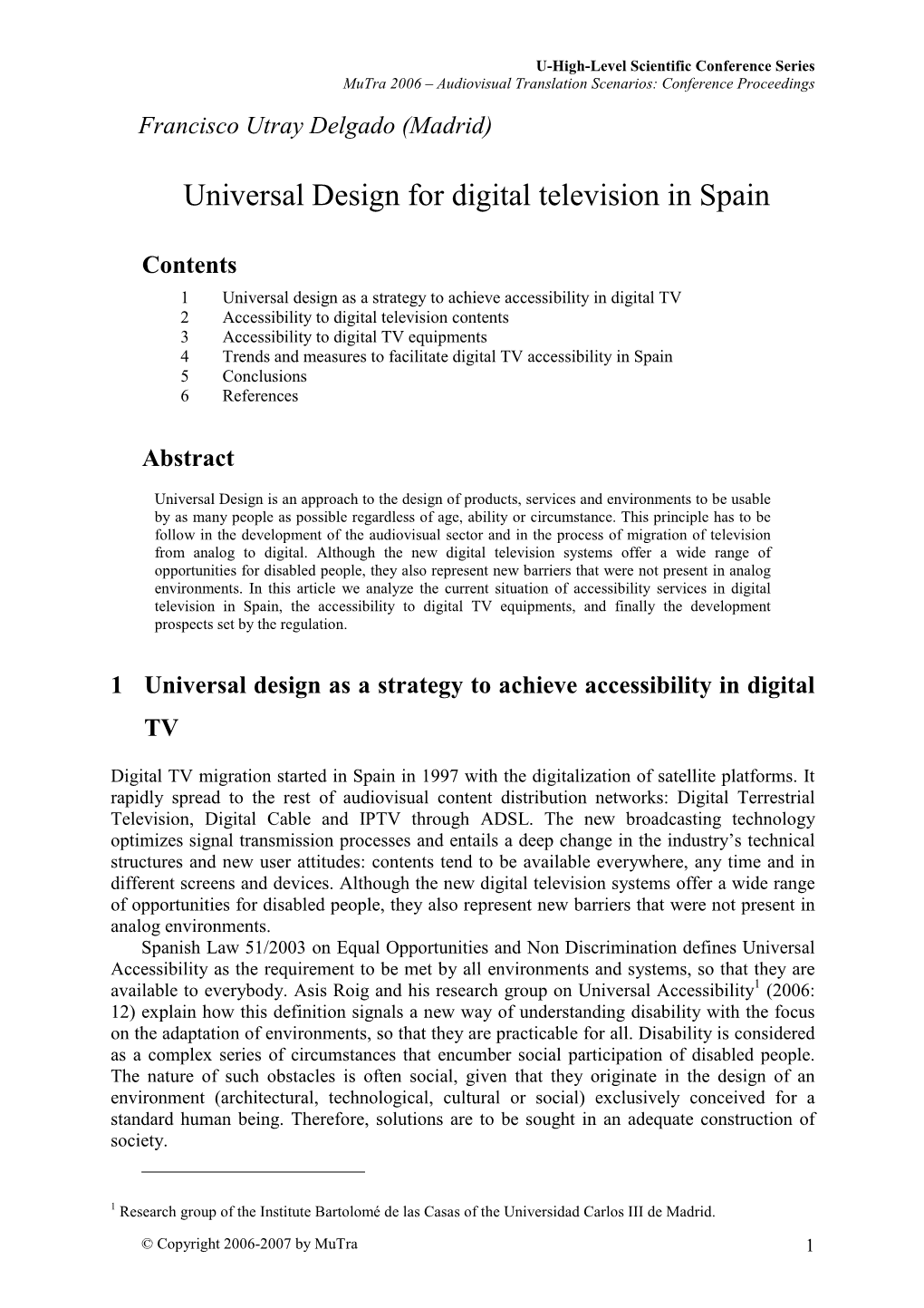 Universal Design for Digital Television in Spain