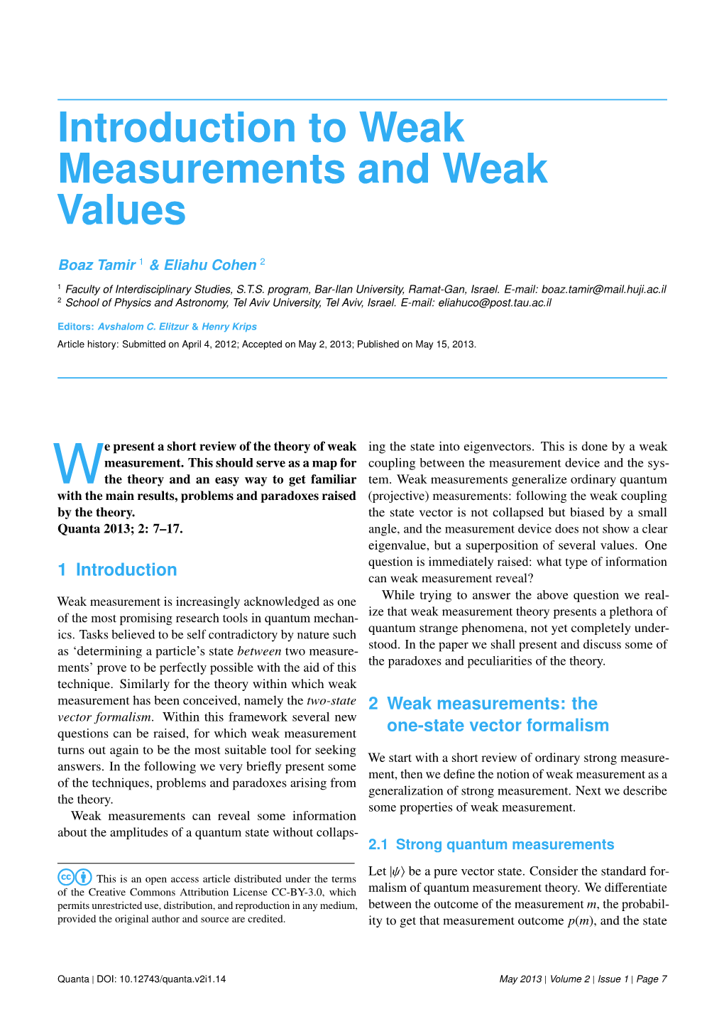 Introduction to Weak Measurements and Weak Values