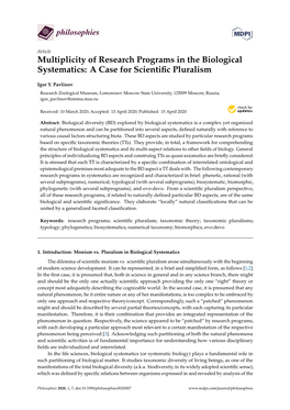 Multiplicity of Research Programs in the Biological Systematics: a Case for Scientiﬁc Pluralism