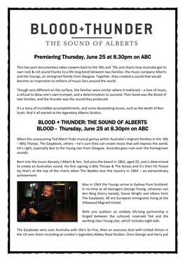 THE SOUND of ALBERTS BLOOD - Thursday, June 25 at 8.30Pm on ABC