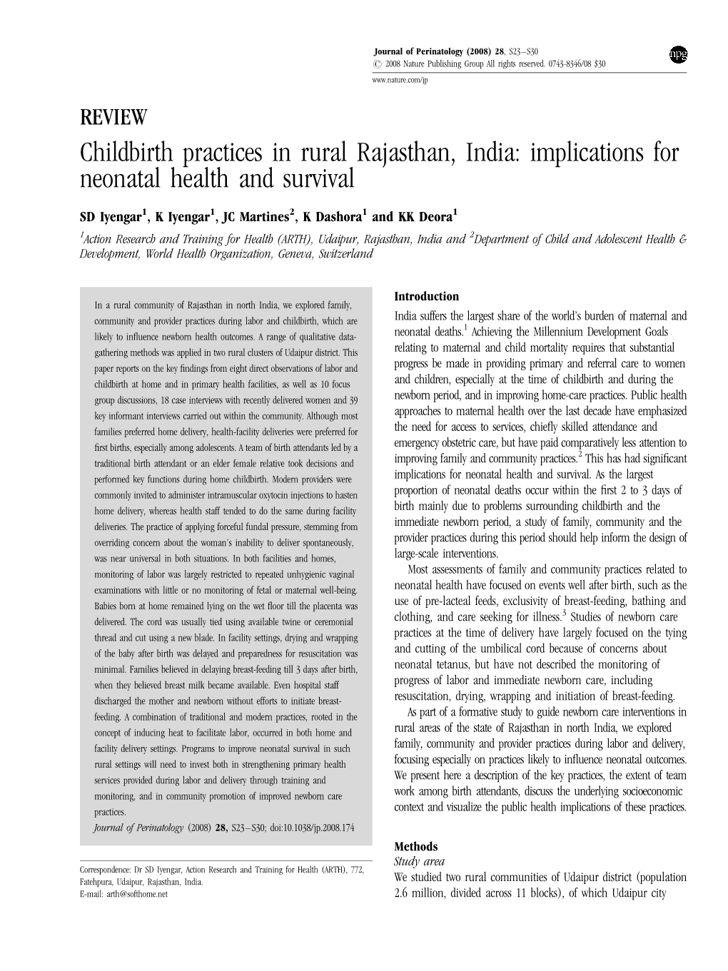 Childbirth Practices in Rural Rajasthan, India: Implications for Neonatal Health and Survival