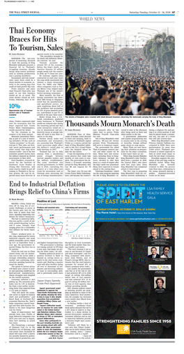Thousands Mourn Monarch's Death Thai Economy Braces for Hits to Tourism, Sales