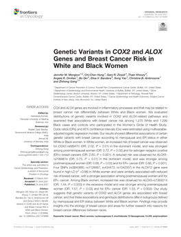 Genetic Variants in COX2 and ALOX Genes and Breast Cancer Risk in White and Black Women