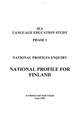 National Profile for Finland