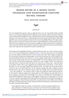 Telemann and Eighteenth-Century Metric Theory Paul Newton-Jackson