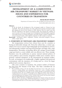 Development of a Competitive Air-Transport Market in Vietnam: Issues and Experience for Countries in Transition
