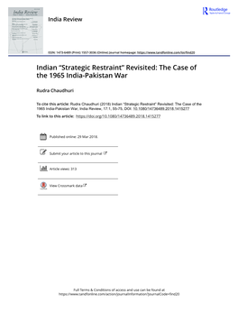 “Strategic Restraint” Revisited: the Case of the 1965 India-Pakistan War