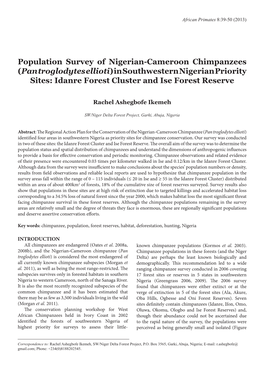 Population Survey of Nigerian-Cameroon Chimpanzees (Pan Troglodytes Ellioti) in Southwestern Nigerian Priority Sites: Idanre Forest Cluster and Ise Forest Reserve