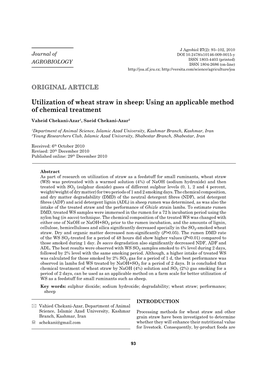 Utilization of Wheat Straw in Sheep: Using an Applicable Method of Chemical Treatment