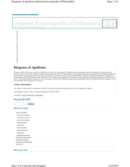 Diogenes of Apollonia [Internet Encyclopedia of Philosophy] Page 1 of 2