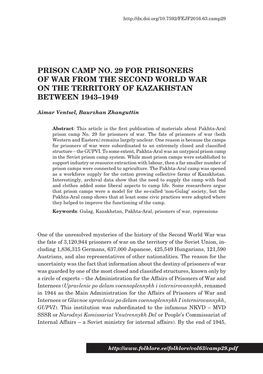Prison Camp No. 29 for Prisoners of War from the Second World War on the Territory of Kazakhstan Between 1943–1949