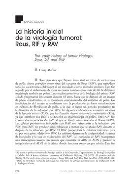 La Historia Inicial De La Virología Tumoral: Rous, RIF Y RAV