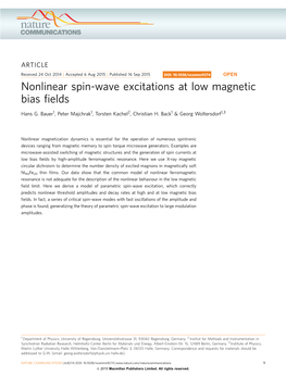 Nonlinear Spin-Wave Excitations at Low Magnetic Bias Fields