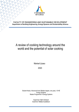 A Review of Cooking Technology Around the World and the Potential of Solar Cooking
