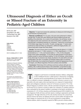 Ultrasound Diagnosis of Either an Occult Or Missed Fracture of an Extremity in Pediatric-Aged Children