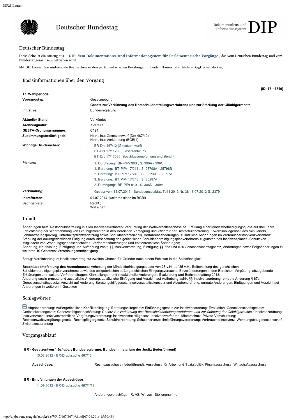 Parlamentsmaterialien Beim DIP (PDF, 39KB