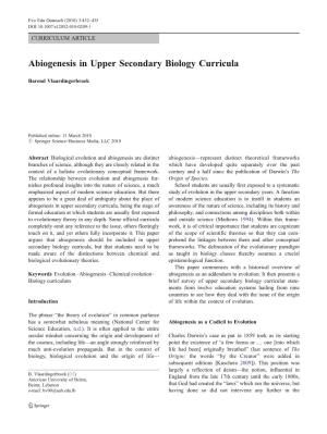 Abiogenesis in Upper Secondary Biology Curricula