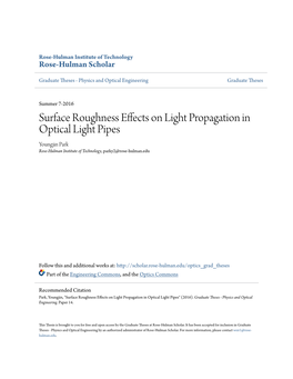 Surface Roughness Effects on Light Propagation in Optical Light Pipes Youngjin Park Rose-Hulman Institute of Technology, Parky2@Rose-Hulman.Edu