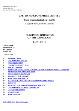 Closing Submissions of the Appellant Contents