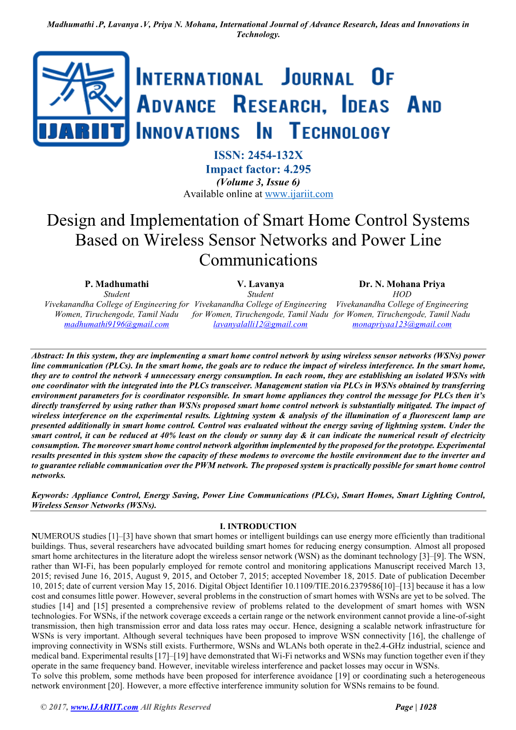Design and Implementation of Smart Home Control Systems Based on Wireless Sensor Networks and Power Line Communications