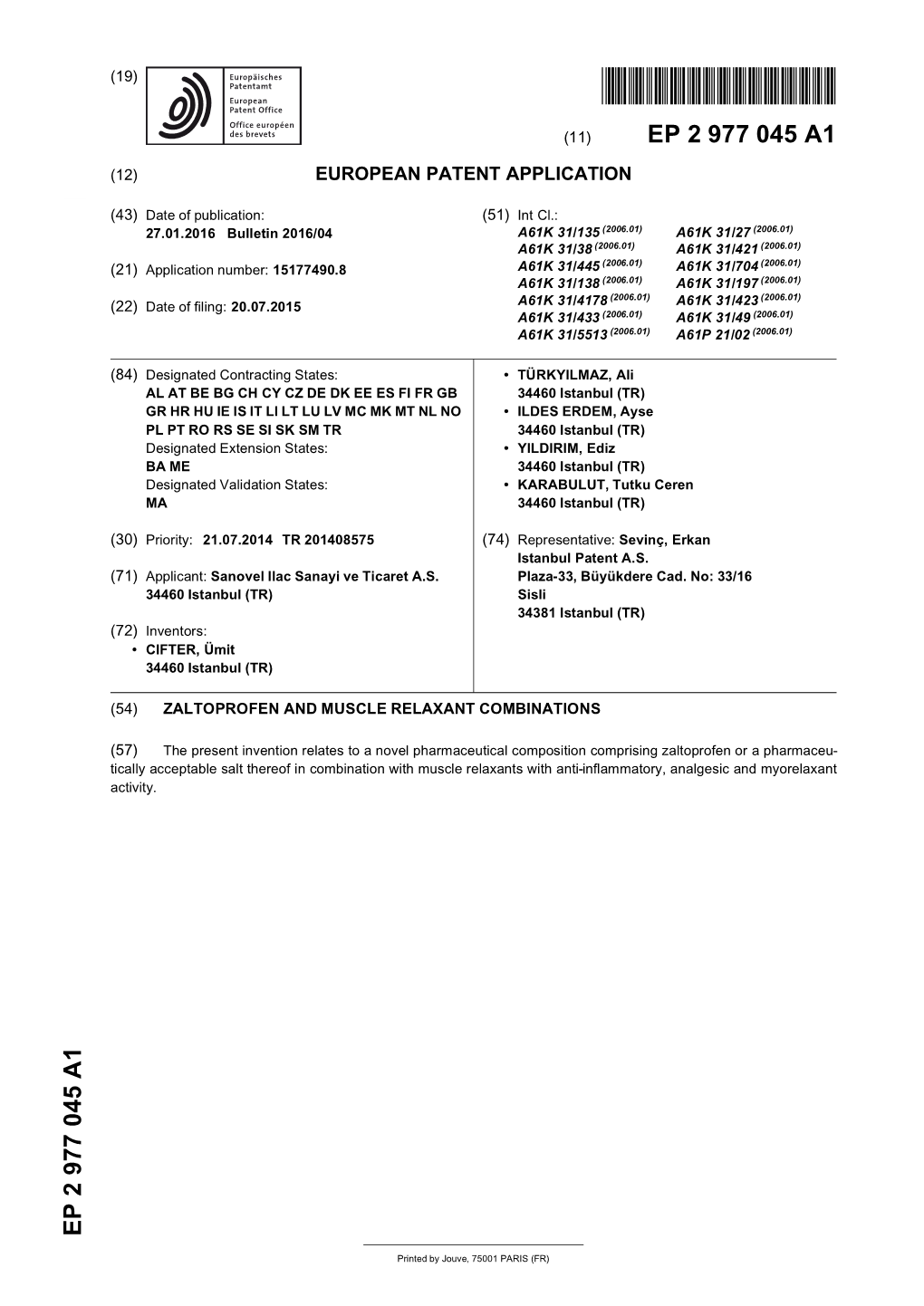 Zaltoprofen and Muscle Relaxant Combinations