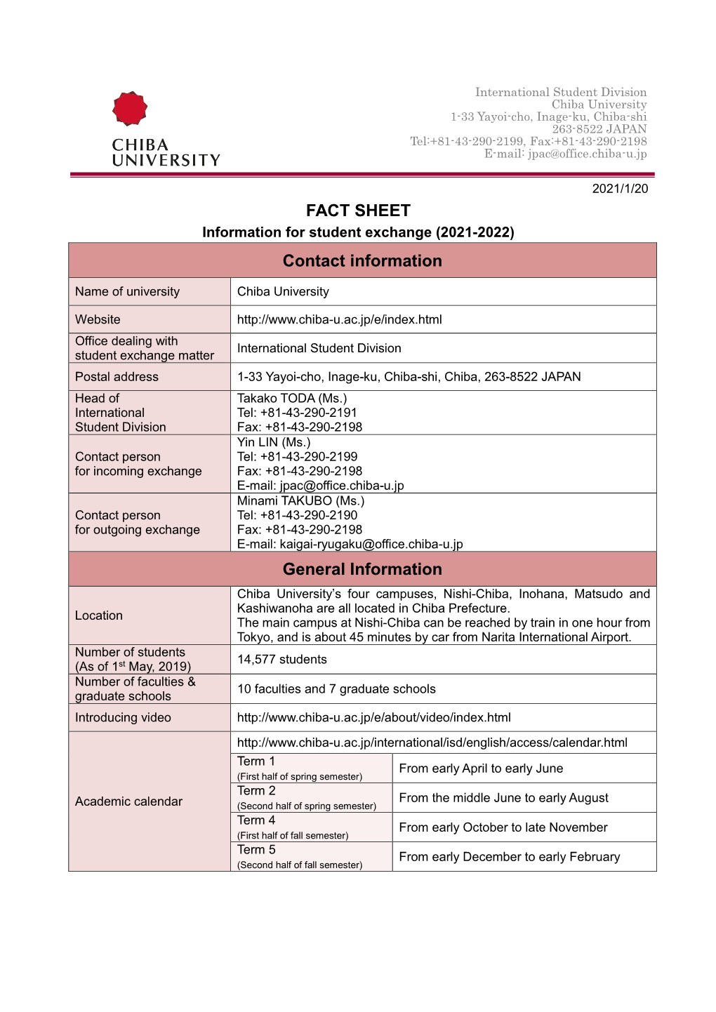 FACT SHEET Contact Information General Information