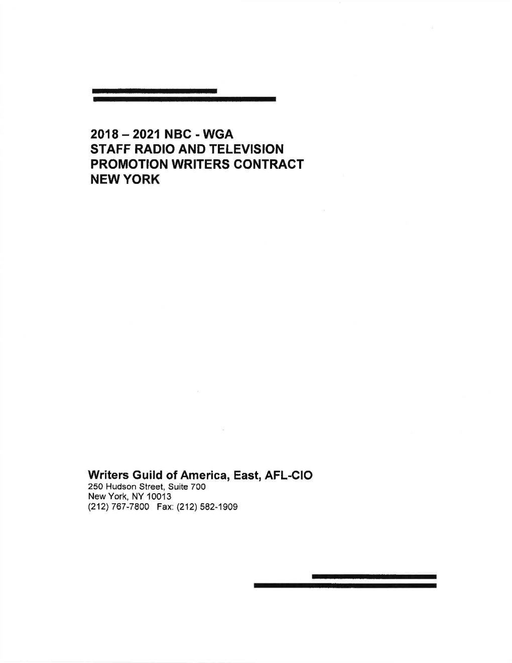 2018 - 2021 Nbc -Wga Staff Radio and Television Promotion Writers Contract Newyork