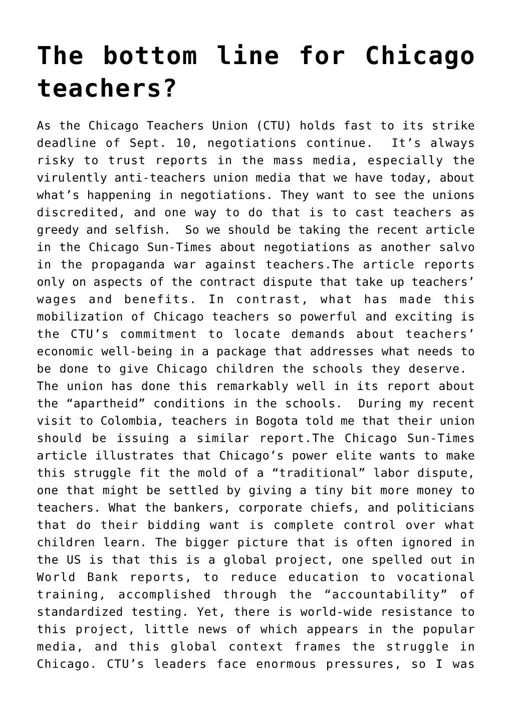The Bottom Line for Chicago Teachers?