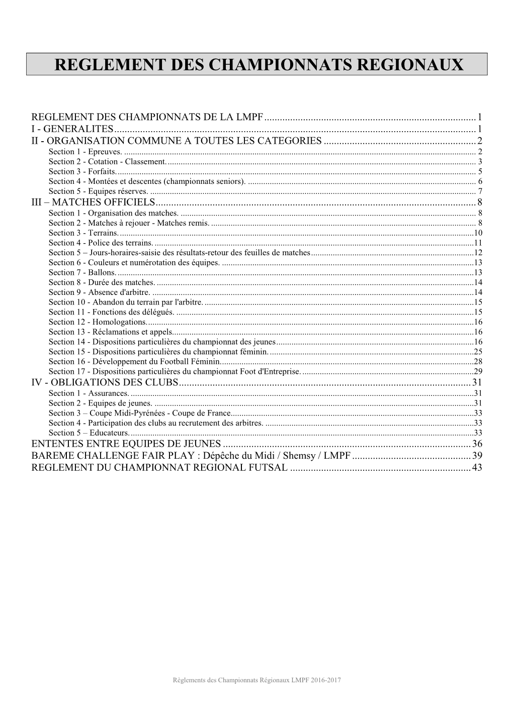 Règlement Des Championnats Régionaux