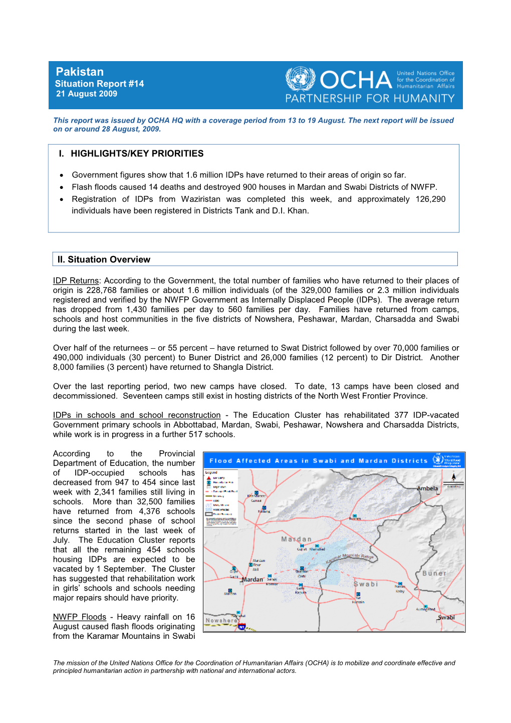 Pakistan Situation Report #14 21 August 2009