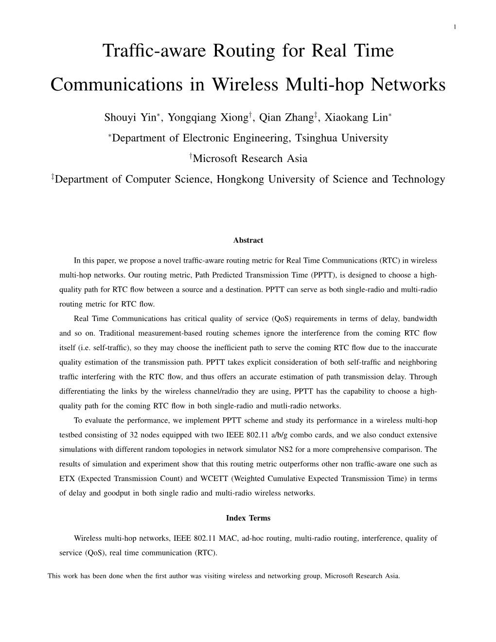 Traffic-Aware Routing for Real Time Communications in Wireless Multi