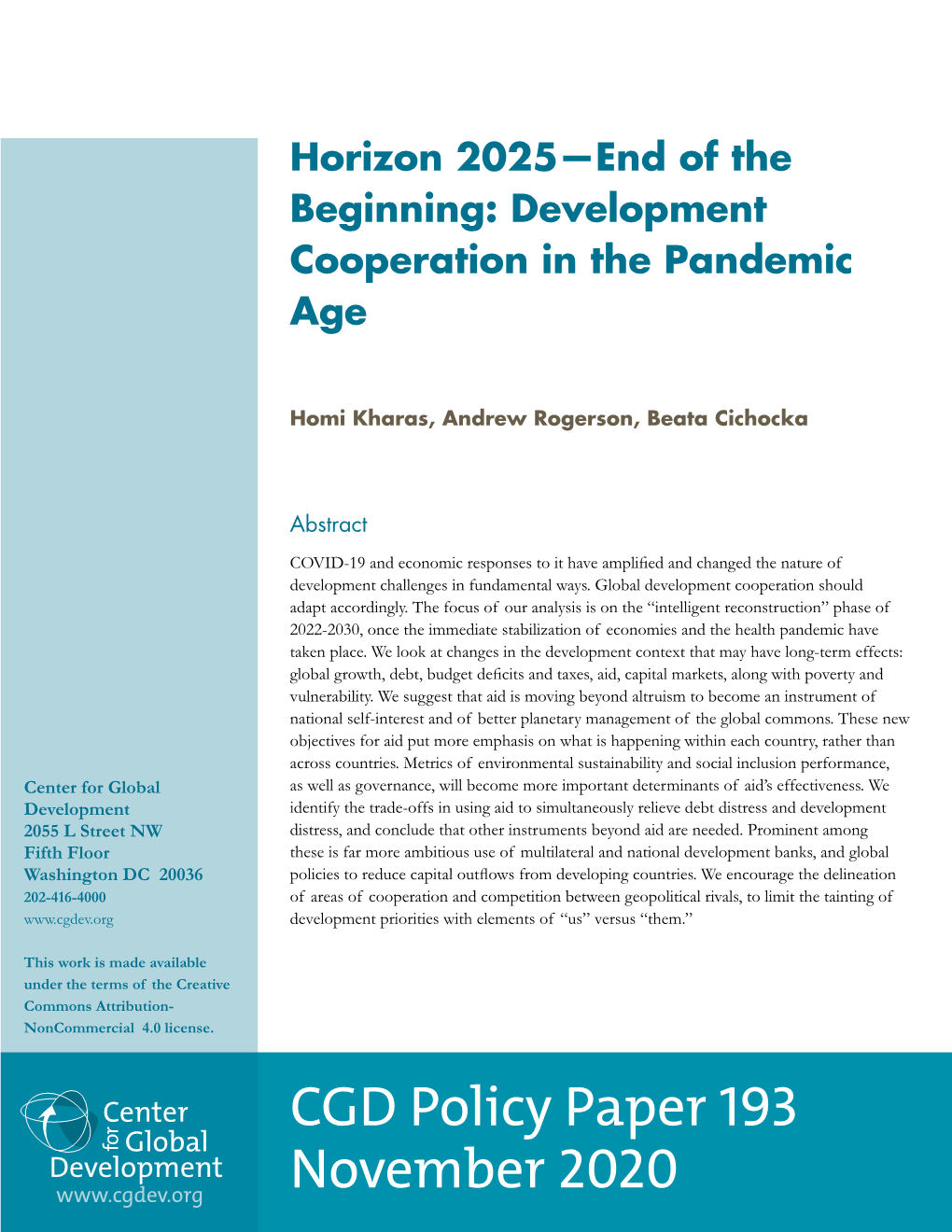 Horizon 2025—End of the Beginning: Development Cooperation in the Pandemic Age