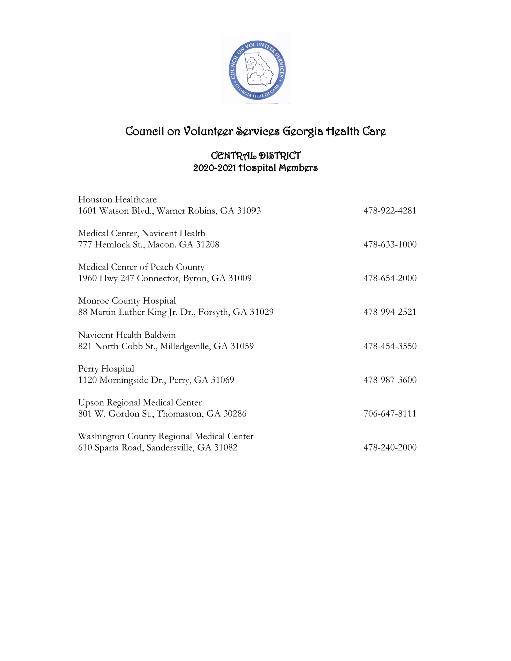 2020-2021 COVS Hospitals by Address