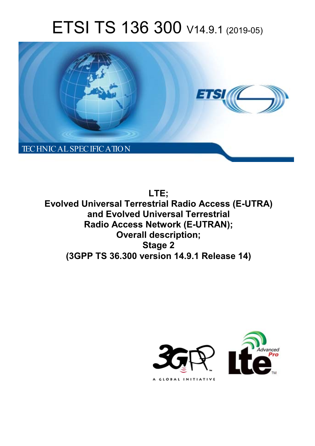 Etsi Ts 136 300 V14.9.1 (2019-05)