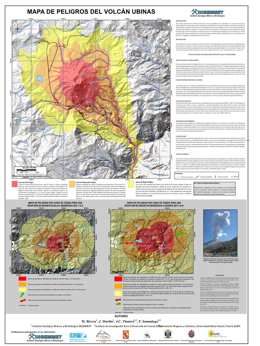 MAPA DE PELIGROS DEL VOLCÁN UBINAS Instituto Geológico Minero Y Metalúrgico 290000 295000 300000 305000 310000