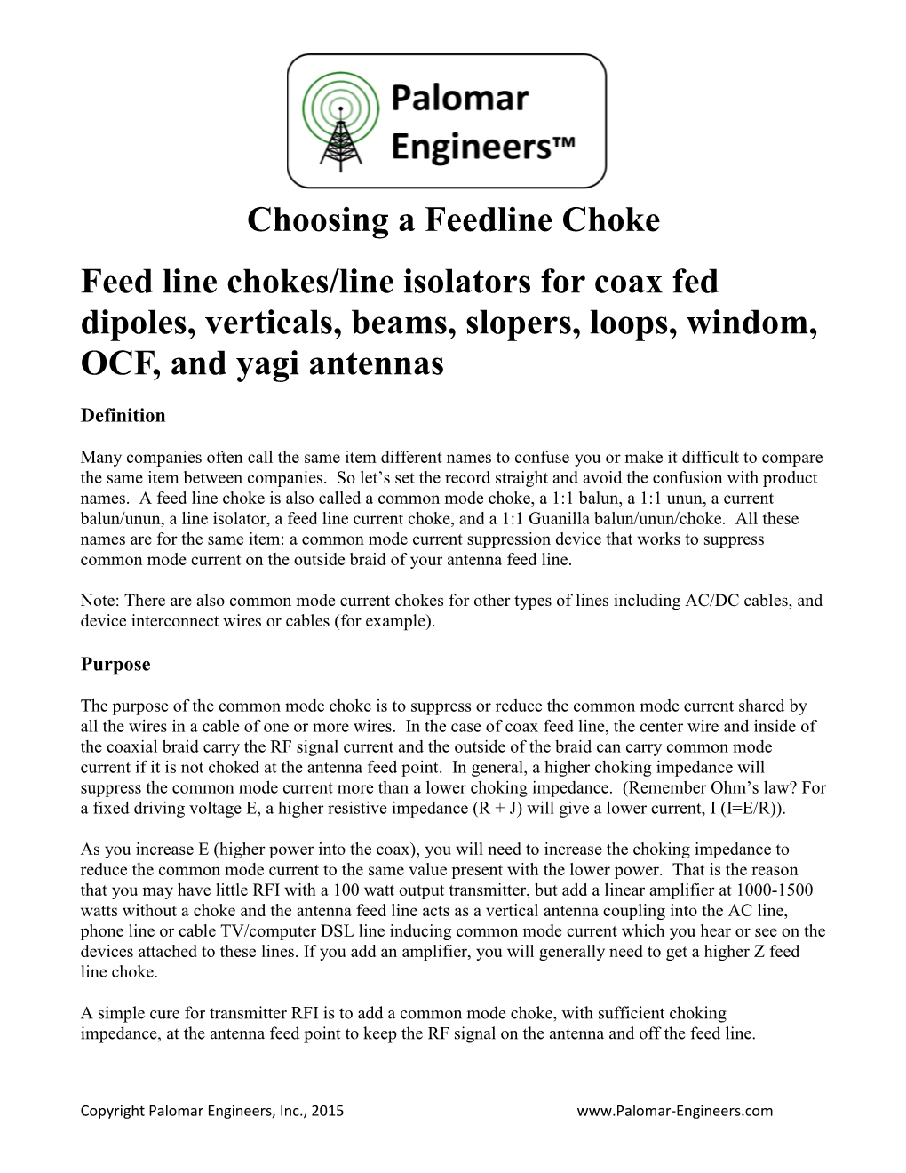 Choosing a Feed Line Choke