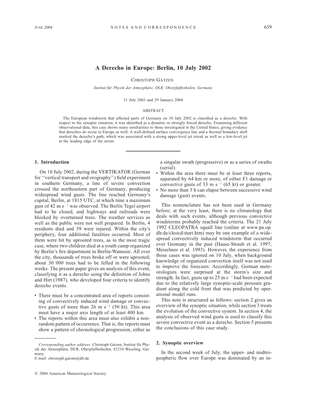 A Derecho in Europe: Berlin, 10 July 2002