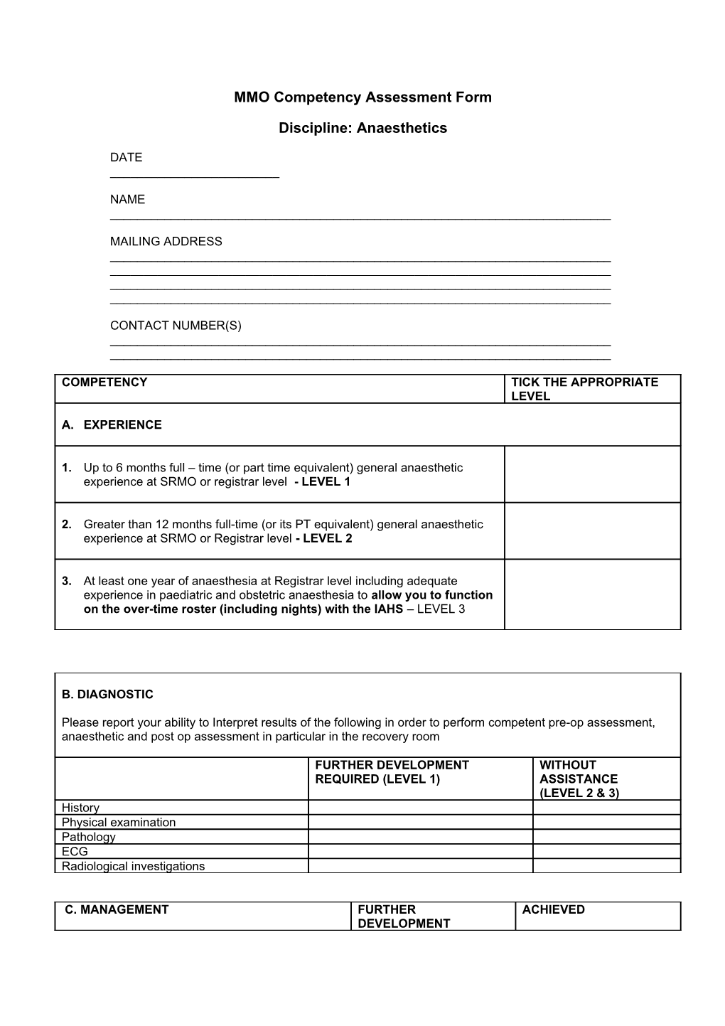 MMO Determination Competency Form