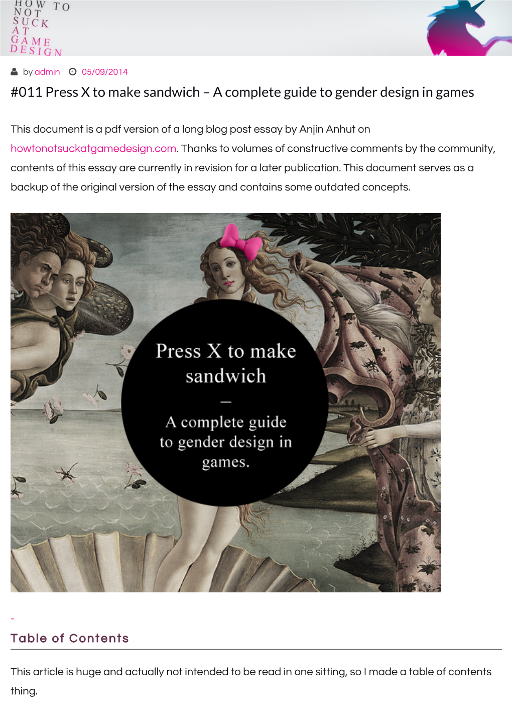 011 Press X to Make Sandwich – a Complete Guide to Gender Design in Games