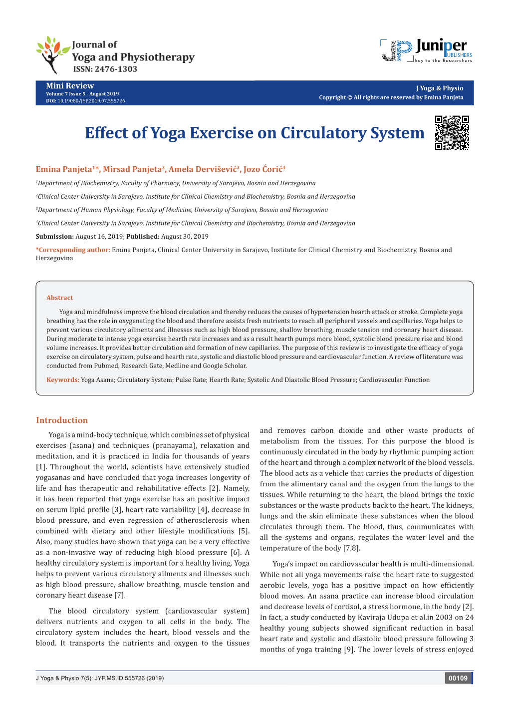 Effect of Yoga Exercise on Circulatory System