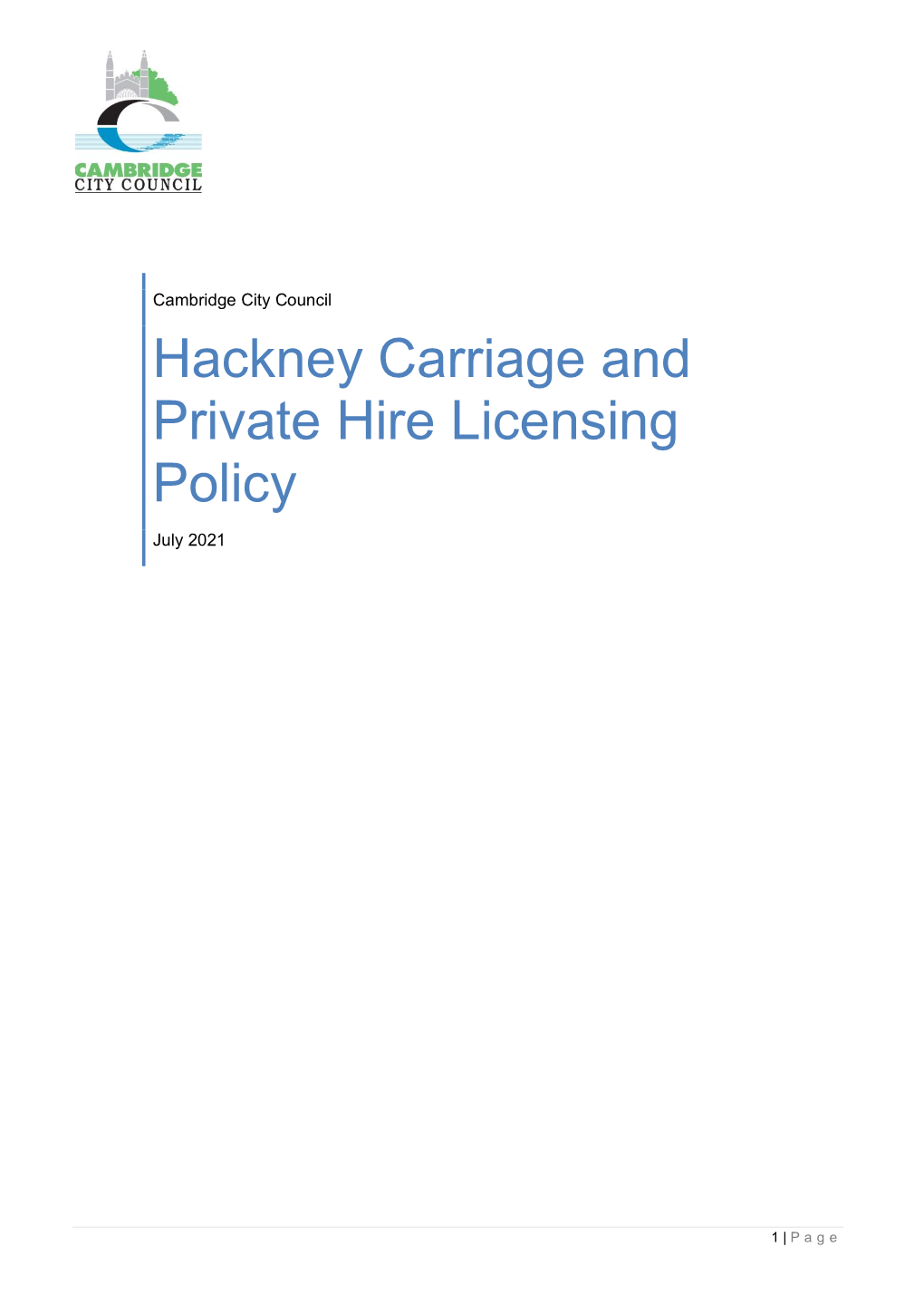 Hackney Carriage and Private Hire Licensing Policy