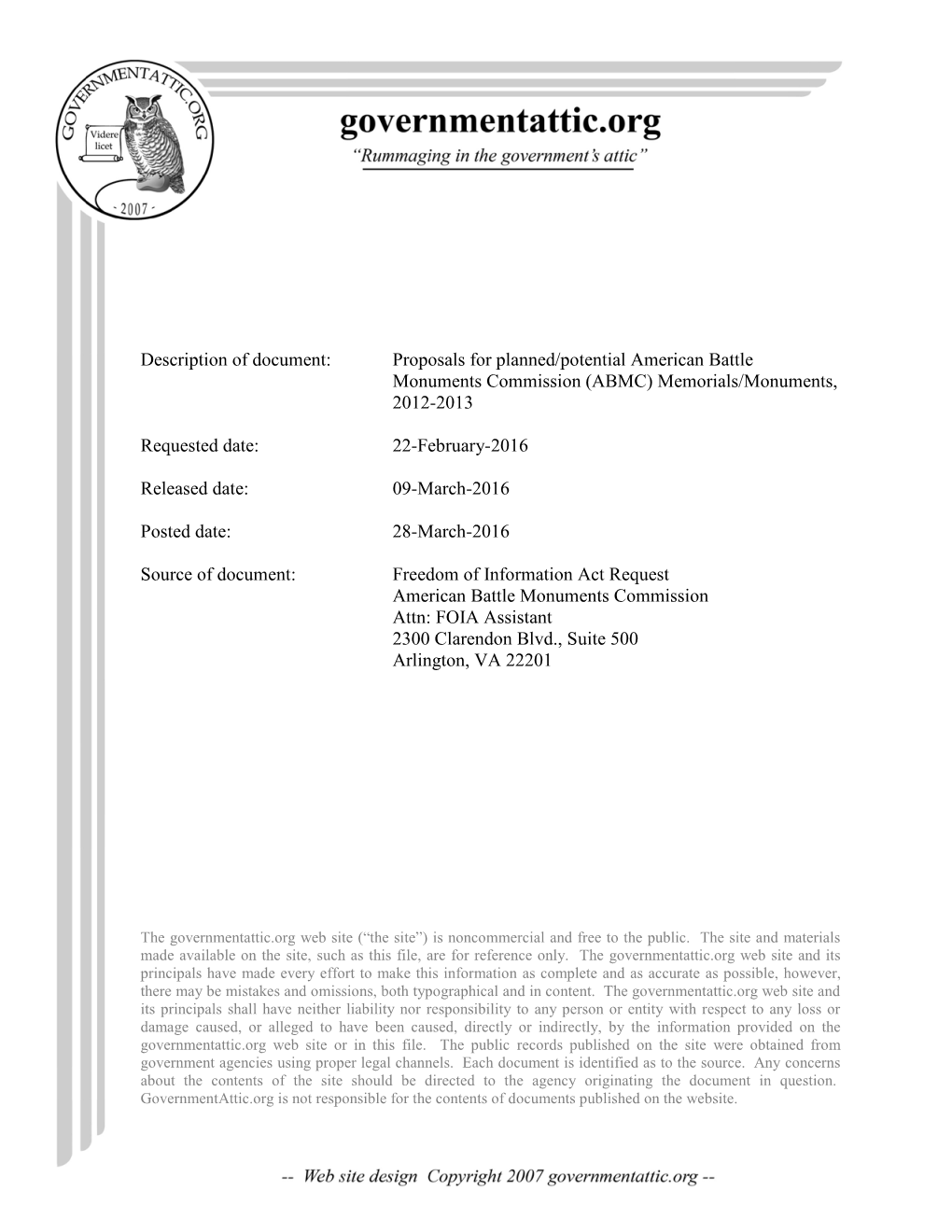 (ABMC) Memorials/Monuments, 2012-2013