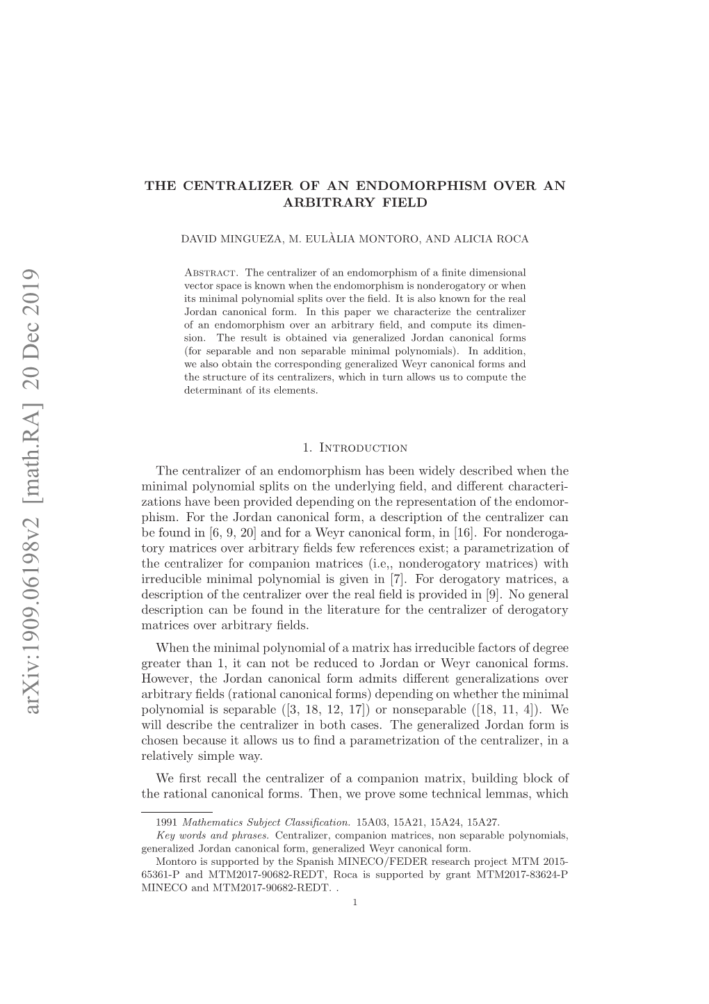 Arxiv:1909.06198V2 [Math.RA] 20 Dec 2019 56- N T21-08-ET Oai Upre Ygrant by Supported